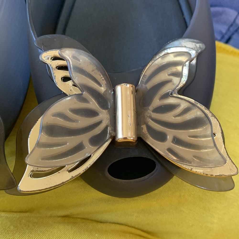 Charcoal Gray Gold Butterfly Melissa Ultragirl Adult Women’s Slip On Shoes - Picture 12 of 12